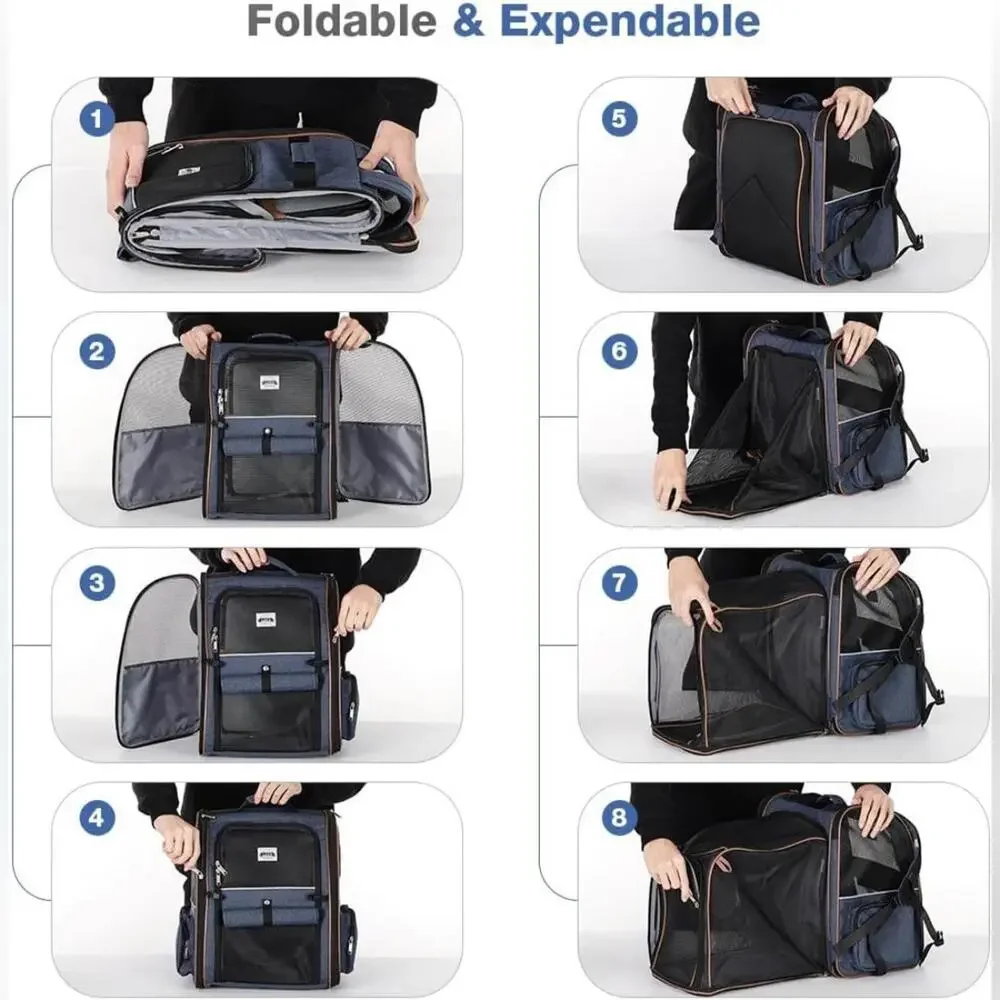 NWT Lekebobor Expandable Pet Carrier Backpack for Pets Up to 18 lbs, Blue